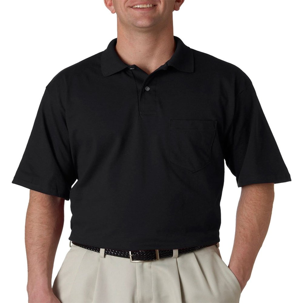 5.6 oz. 50/50 Jersey Pocket Polo with SpotShield, Black, XL