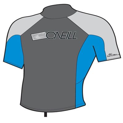 O'Neill Wetsuits Skins Short Sleeve Crew Rash Guard (Smoke/BriteBlue/Flint, Small)