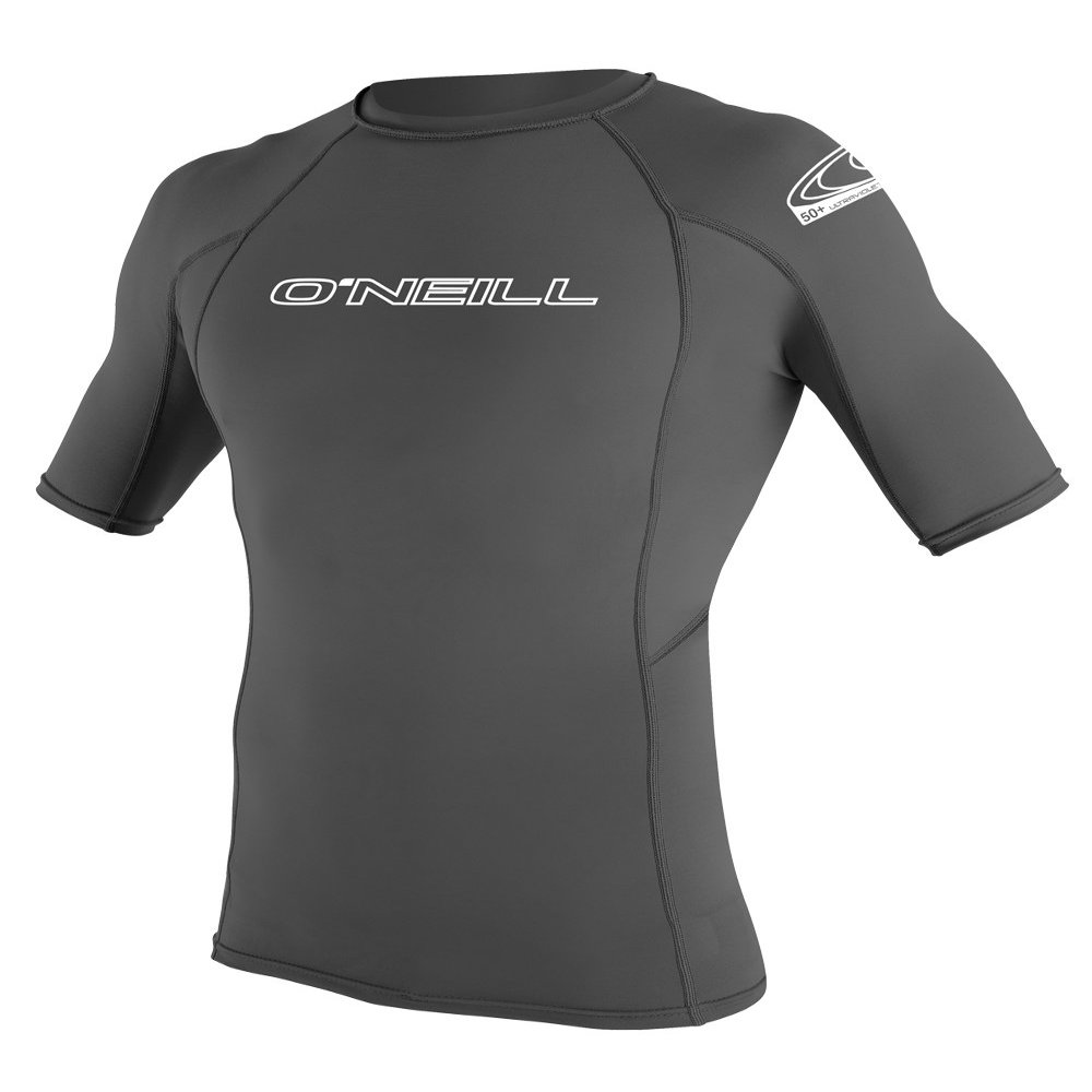 O'Neill Wetsuits Men's Basic Skins UPF 50+ Short Sleeve Rash Guard, Graphite, Medium