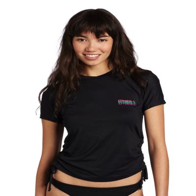 ONEILL W APPAREL Juniors Solid Short Sleeve Rashguard Tee, Black, X-Small