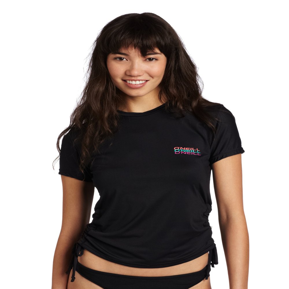 ONEILL W APPAREL Juniors Solid Short Sleeve Rashguard Tee, Black, X-Small