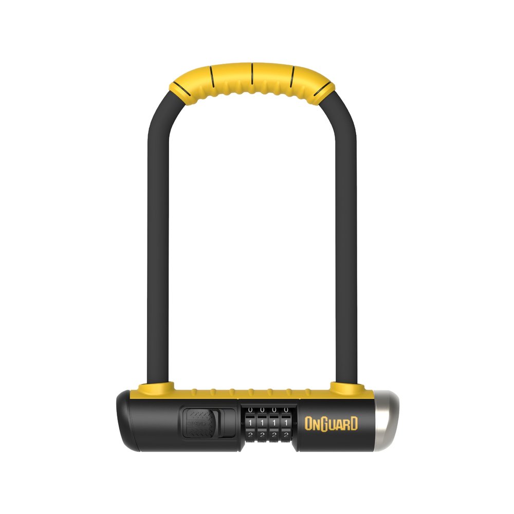 OnGuard Bulldog Combo STD U-Lock  13 mm Hardened Steel Shackle, 290 mm (11.4 in) Length x 195 mm (7.7 in) Width x 40 mm (1.6 in) Crossbar  4-Digit Resettable Combination Lock with Bracket