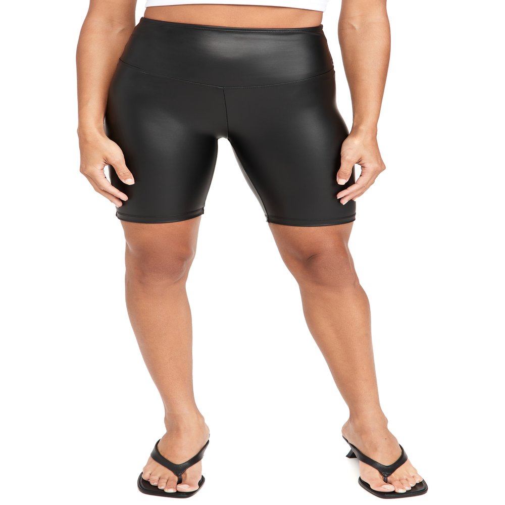 Yummie Women's Faux Leather Biker Short, Black, X-Large
