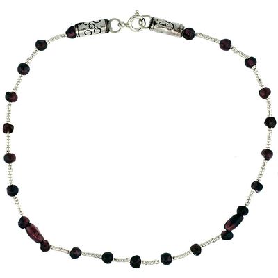 9 in. Sterling Silver Garnet Bead Anklet