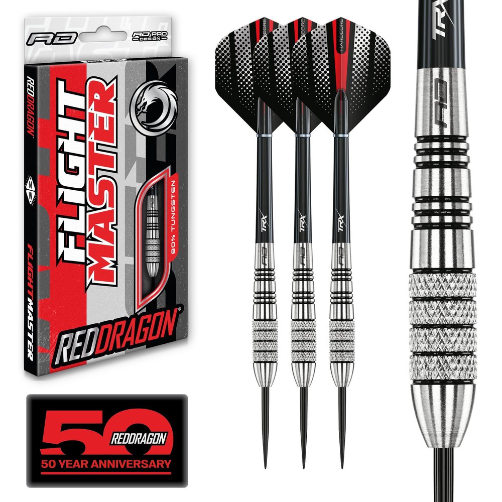 Red Dragon Sidewinder: 27g Flightmaster - Tungsten Steel Darts Set with Flights and Stems