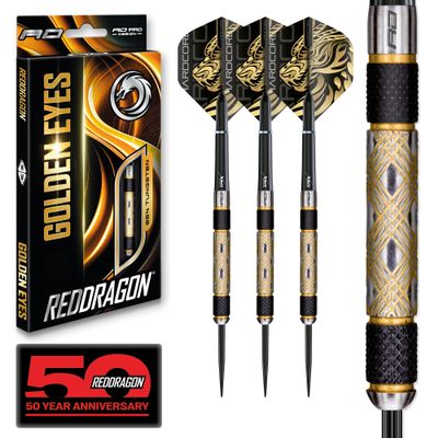 RED DRAGON Darts  Golden Eyes  32g Professional 85% Tungsten Darts Set with Dart Flights and Dart Shafts (Stems)