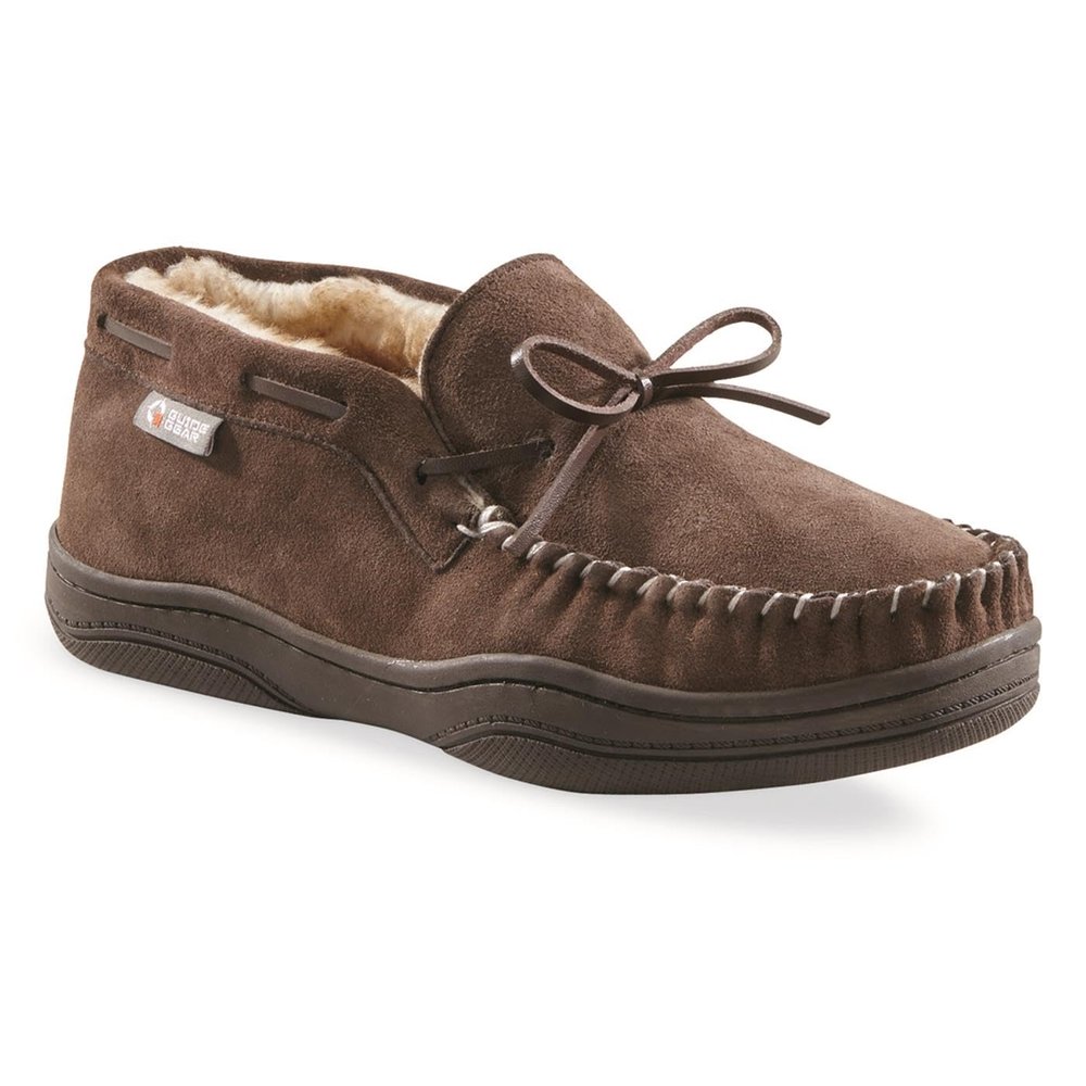 Guide Gear Mens Moccasin Slippers Suede Chukka, Indoor and Outdoor Bedroom House Slippers Chocolate 8D (Medium)