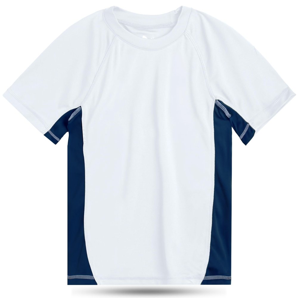 Kanu Surf Boys' Short Sleeve UPF 50+ Rashguard Swim Shirt, CB White, Small (8)
