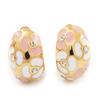 C-Shape Pink/White Floral Enamel Crystal Clip On Earrings In Gold Plated Metal - 2cm Length view 1