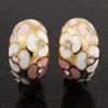 C-Shape Pink/White Floral Enamel Crystal Clip On Earrings In Gold Plated Metal - 2cm Length view 2