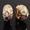 C-Shape Pink/White Floral Enamel Crystal Clip On Earrings In Gold Plated Metal - 2cm Length view 4