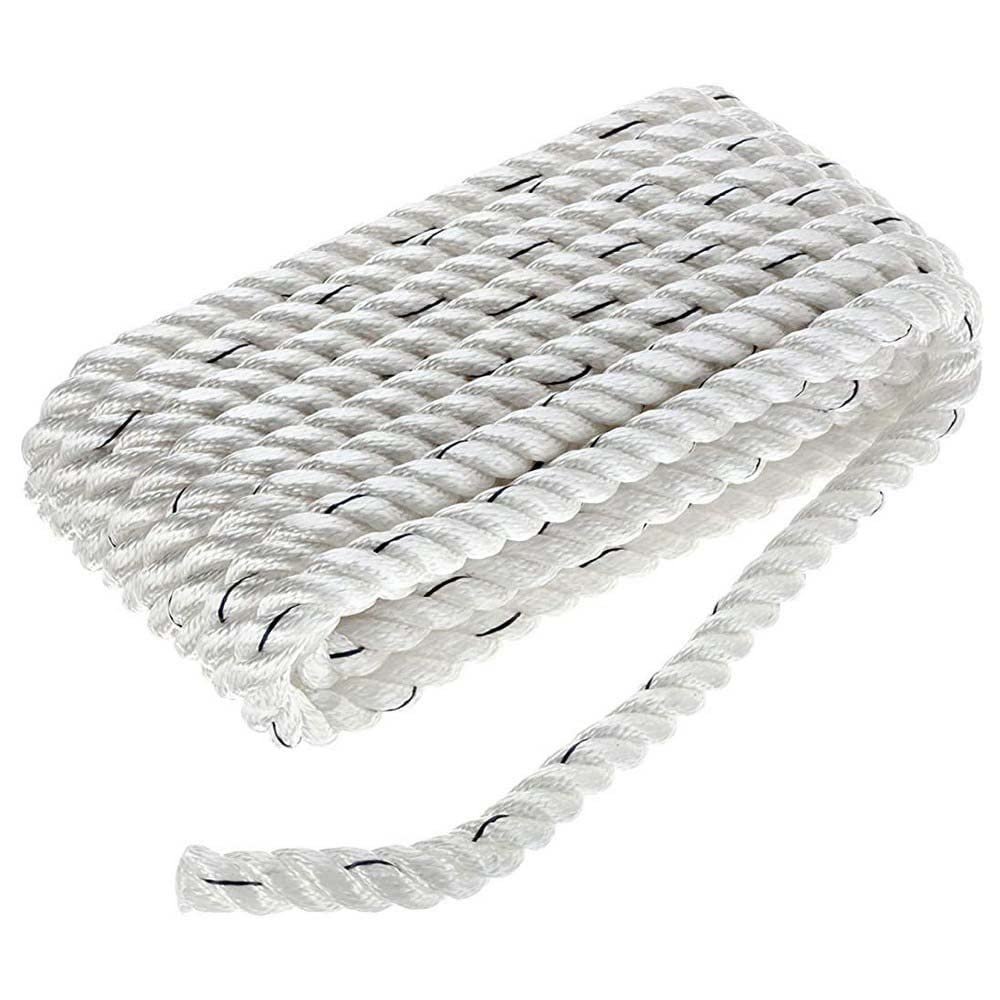 Seachoice 47631 Premium 3-Strand Twisted Nylon Dock Line With Tracer, White w/Blue Tracer, 3/4-Inch x 25 Feet, 18-Inch Eye Splice