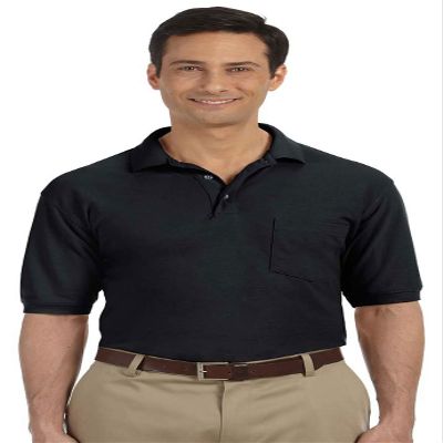 Harriton M265P Mens Easy Blend Polo with Pocket-Black-XXXX-Large