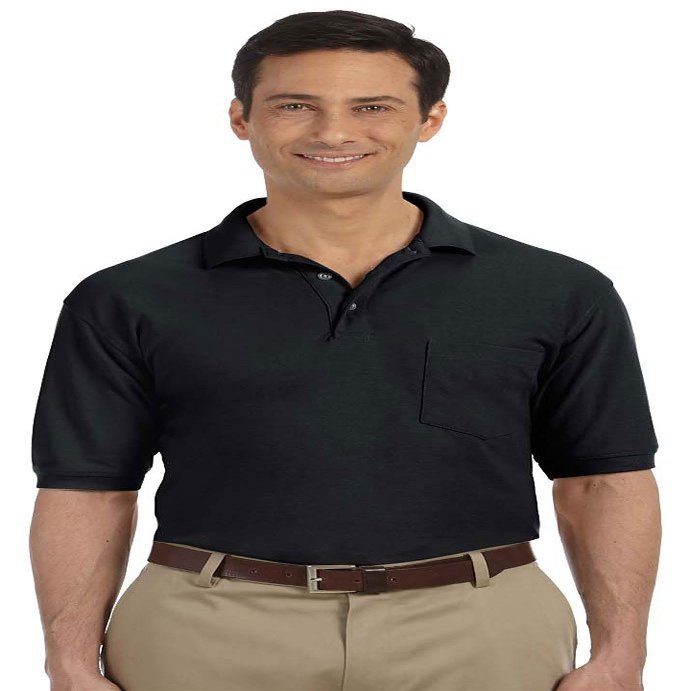 Harriton M265P Mens Easy Blend Polo with Pocket-Black-XXXX-Large