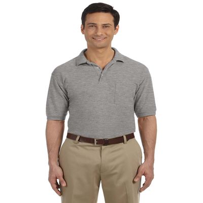 Harriton M265P Mens Easy Blend Polo with Pocket-Grey Heather-X-Large