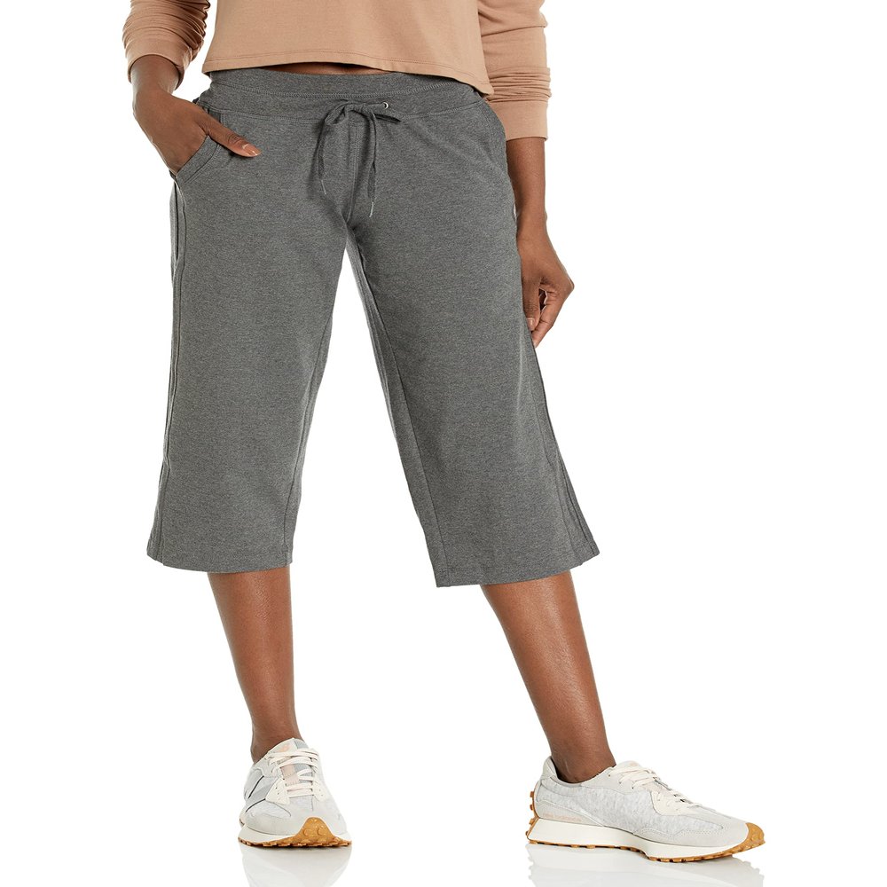 Danskin Women's Drawcord Crop Pant, Charcoal Heather, Medium