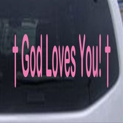 8in X 2.3in Pink -- God Loves You Christian Car Window Wall Laptop Decal Sticker