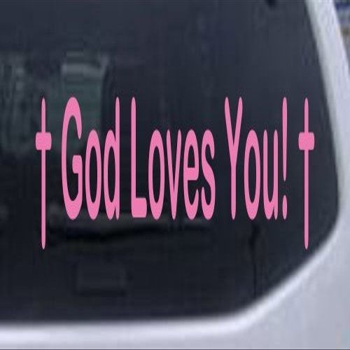 8in X 2.3in Pink -- God Loves You Christian Car Window Wall Laptop Decal Sticker
