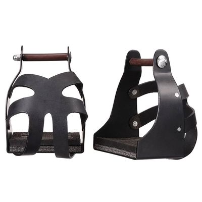 Tough 1 Royal King Metal Endurance Black Stirrups Pair W/Leather Guard 3" Neck