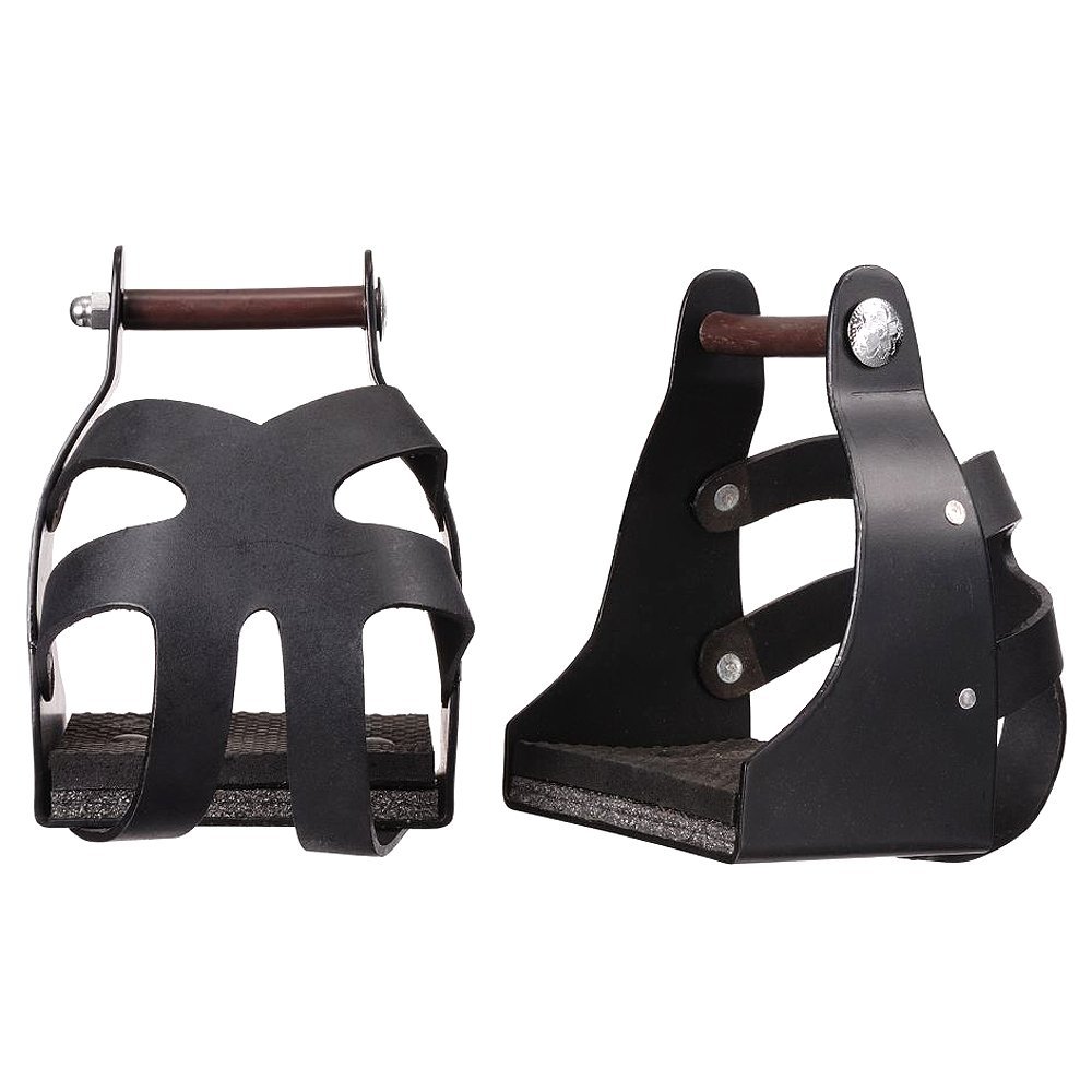 Tough 1 Royal King Metal Endurance Black Stirrups Pair W/Leather Guard 3" Neck