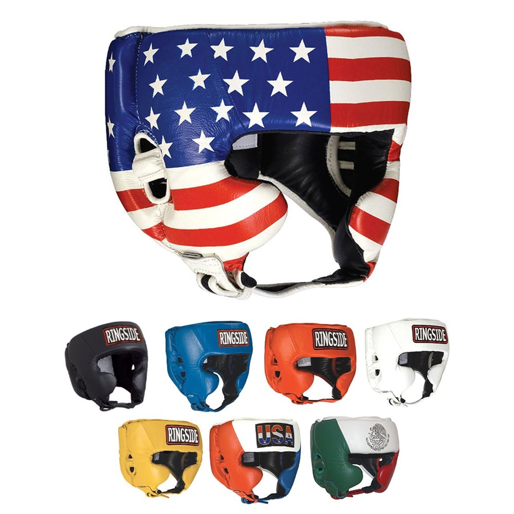 Ringside Competition-Like Boxing Headgear, Leather Sparring Headgear with Cheek Protection, Great for Boxing, MMA, Muay Thai, Kickboxing, and Training, Ideal for Men and Women, USA Flag, XL