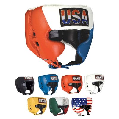 Ringside Competition-Like Boxing Sparring Training Headgear with Cheeks, RWB, Small, Red-White-Blue