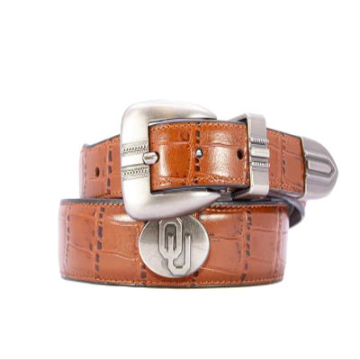 ZEP-PRO Oklahoma Sooners Men's Dressy Leather Belt, Croc-Tan, 38