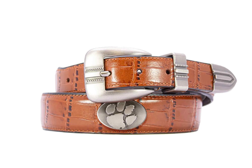 ZEP-PRO Clemson Tigers Men's Dressy Leather Belt, Croc-Tan, 38