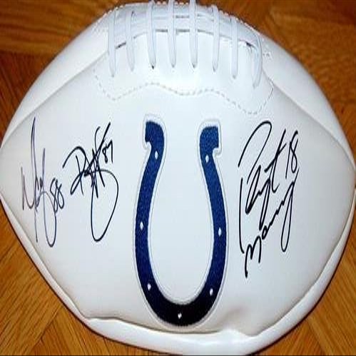 Peyton Manning, Marvin Harrison & Reggie Wayne Autographed Football - Logo Football - Autographed Footballs