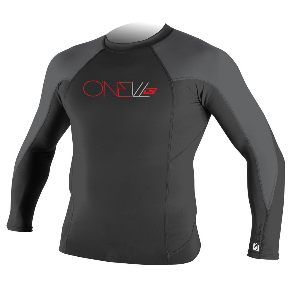 O'Neill UV Sun Protection Men's Superlite Long Sleeve Crew Rashguard, Black/Smoke/Black, Medium