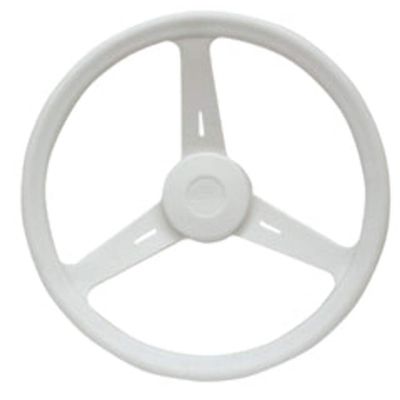 Steering Wheel, ''Classic'', Diam. 13 3/4", White, made of polypropylene, three spokes, and fits standard 1 1/2" (37mm) tapered shafts