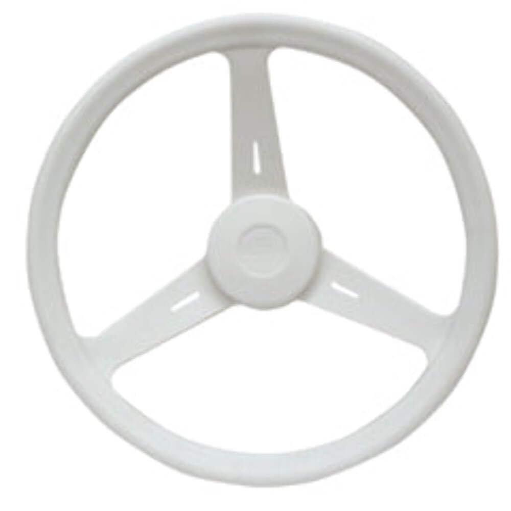 Steering Wheel, ''Classic'', Diam. 13 3/4", White, made of polypropylene, three spokes, and fits standard 1 1/2" (37mm) tapered shafts