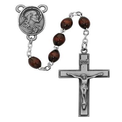 4X6MM Brown Wood Rosary Necklace Catholic Christian Religious Cross Crucifix