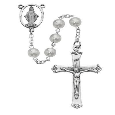 7MM White Pearl Rosary Crucifix Necklace Catholic Christian Religious Cross