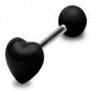 14g Surgical Steel Tongue Ring Barbell Body Jewelry Piercing with Black Acrylic Heart Design Top 14 Gauge 5/8" 7z ACC Body Jewelrytm