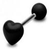 14g Surgical Steel Tongue Ring Barbell Body Jewelry Piercing with Black Acrylic Heart Design Top 14 Gauge 5/8" 7z ACC Body Jewelrytm view 1