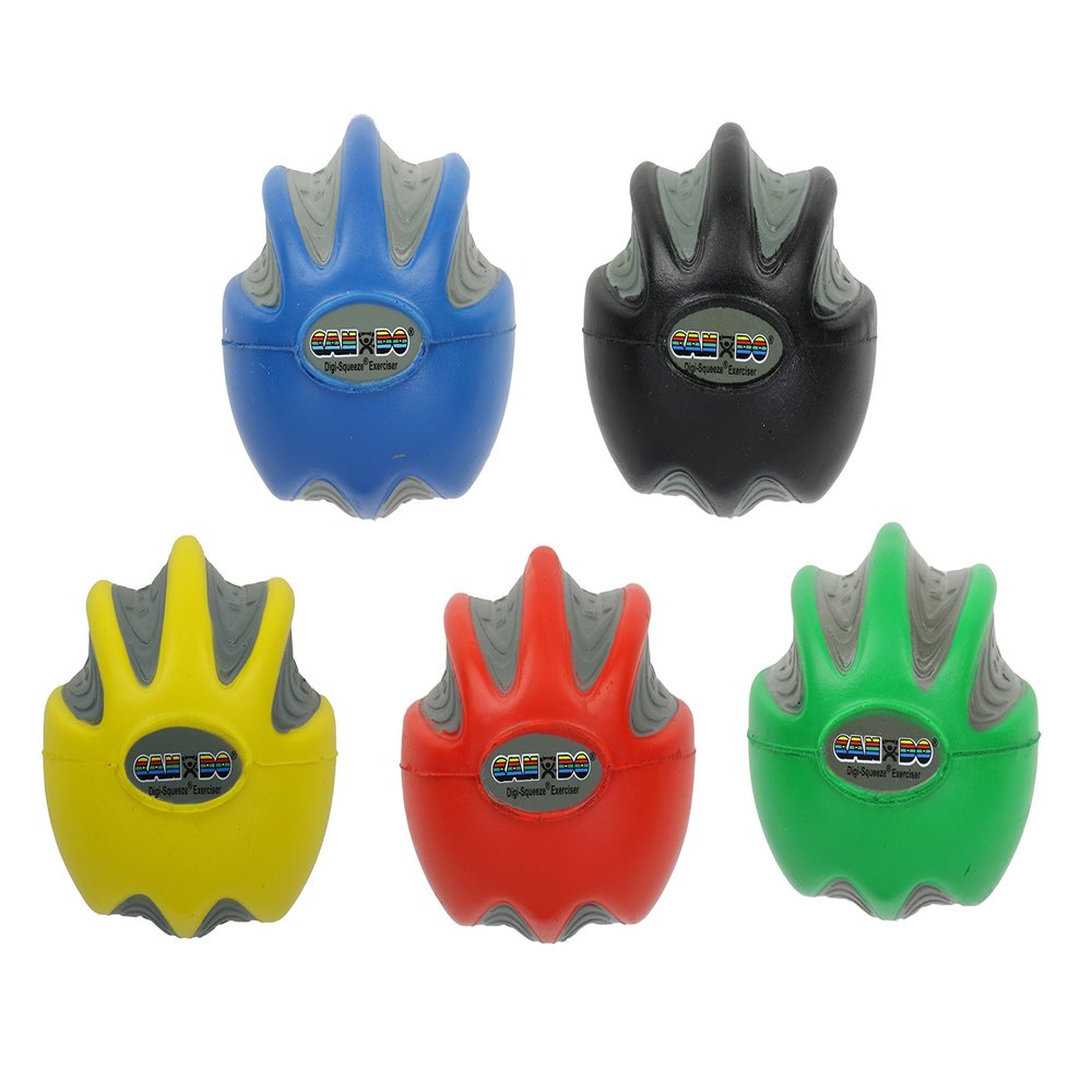 Cando-34973 Digi-Squeeze Hand Exerciser, Large, Set of 5 Pieces (Yellow, Red, Green, Blue, Black), No Rack
