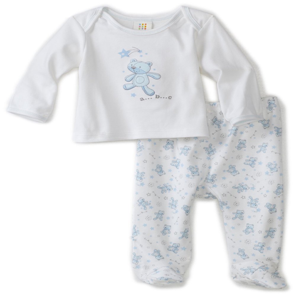 Absorba Baby-Boys Newborn Sweet Bear Boys Two Piece Footed Pant Set, Blue/White, 6/9
