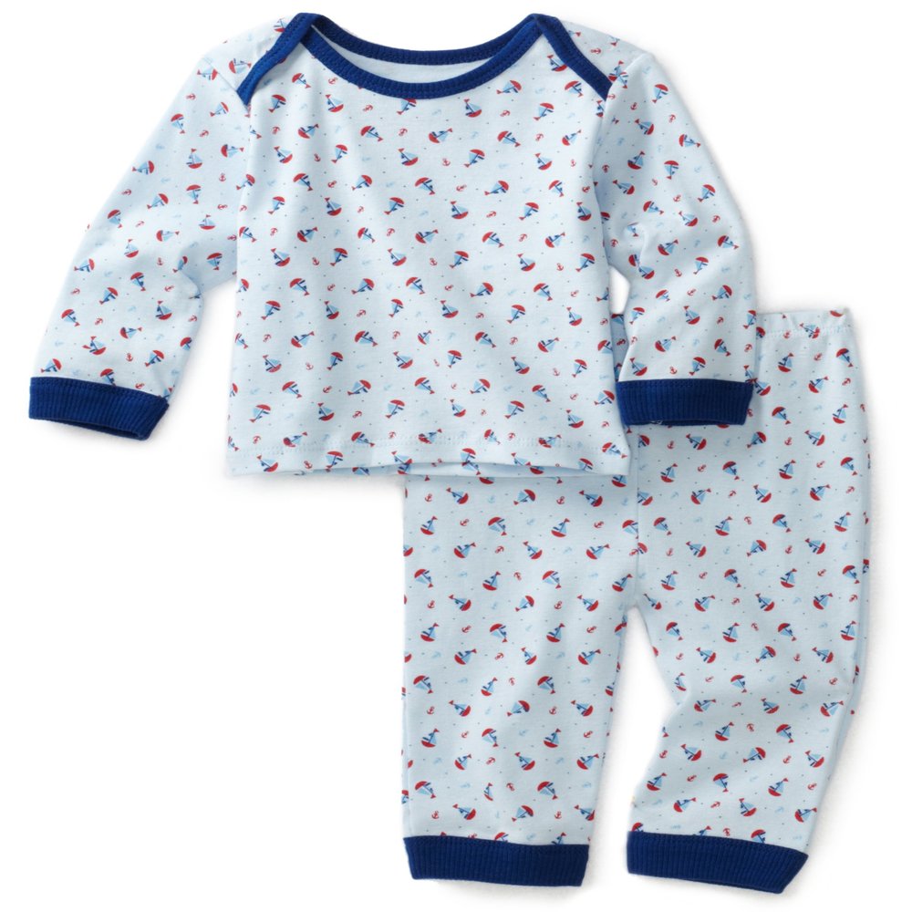 Absorba Baby-Boys Newborn Anchor's Away Layette Loungewear Two Piece Pant Set, Print Blue, 0/3
