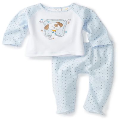 Absorba Baby-Boys Newborn Puppy Two Piece Footed Pant Set, Blue/White, 0/3