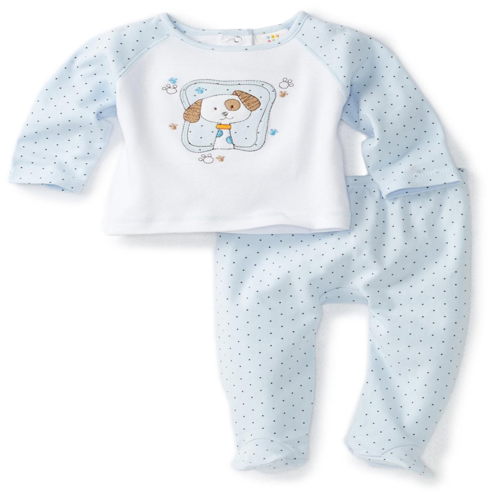 Absorba Baby-Boys Newborn Puppy Two Piece Footed Pant Set, Blue/White, 0/3