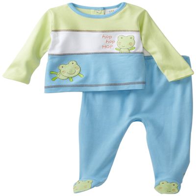 Absorba Baby-Boys Newborn Color Blocked Froggy Two Piece Footed Pant Set, Green/Blue, 6/9