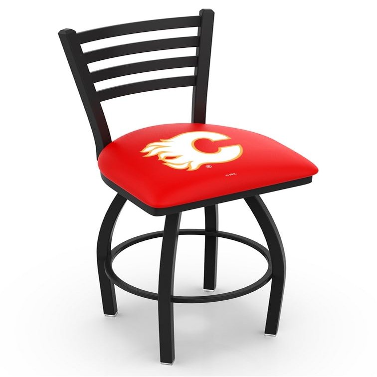 Holland Bar Stool Co. L014-25" Black Wrinkle Calgary Flames Swivel Bar Stool with Ladder Style Back by The