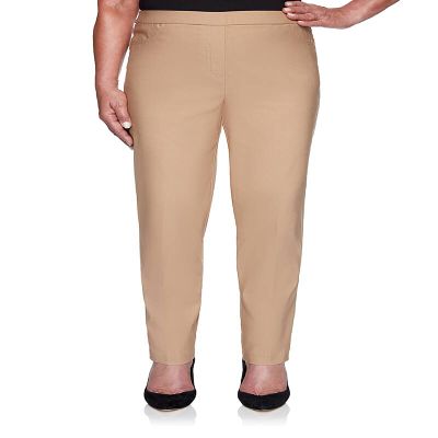 Alfred Dunner Womens Classic Allure Fit Proportioned Pant with Elastic Comfort Waistband Tan Size 12