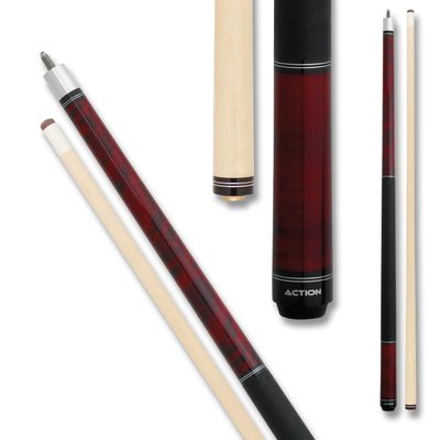 Action RNG02 Burgundy Stained Maple Pool Cue Stick 58 Inch Length with Faux Black Leather Wrapped Grip, Black Rubber Bumper - 20oz