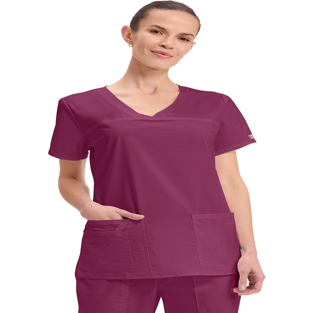 Cherokee Women's Workwear Scrubs Core Stretch V-Neck Top, Wine, Medium