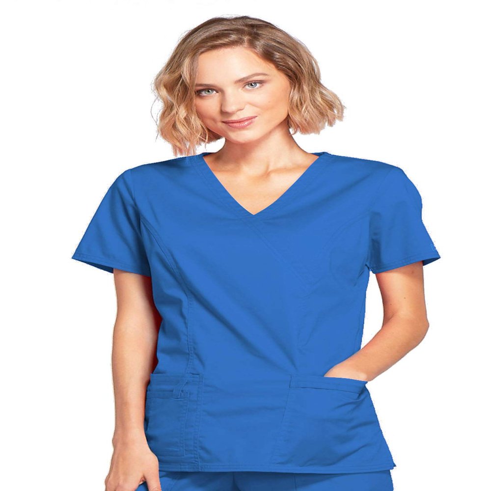 Cherokee Women's Workwear Scrubs Core Stretch Mock-Wrap Top (X-Small), Royal