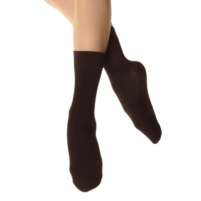 Angelina 2-Pair Brushed Interior ANKLE Socks w/Non-skid Bottom. #2541Coffee