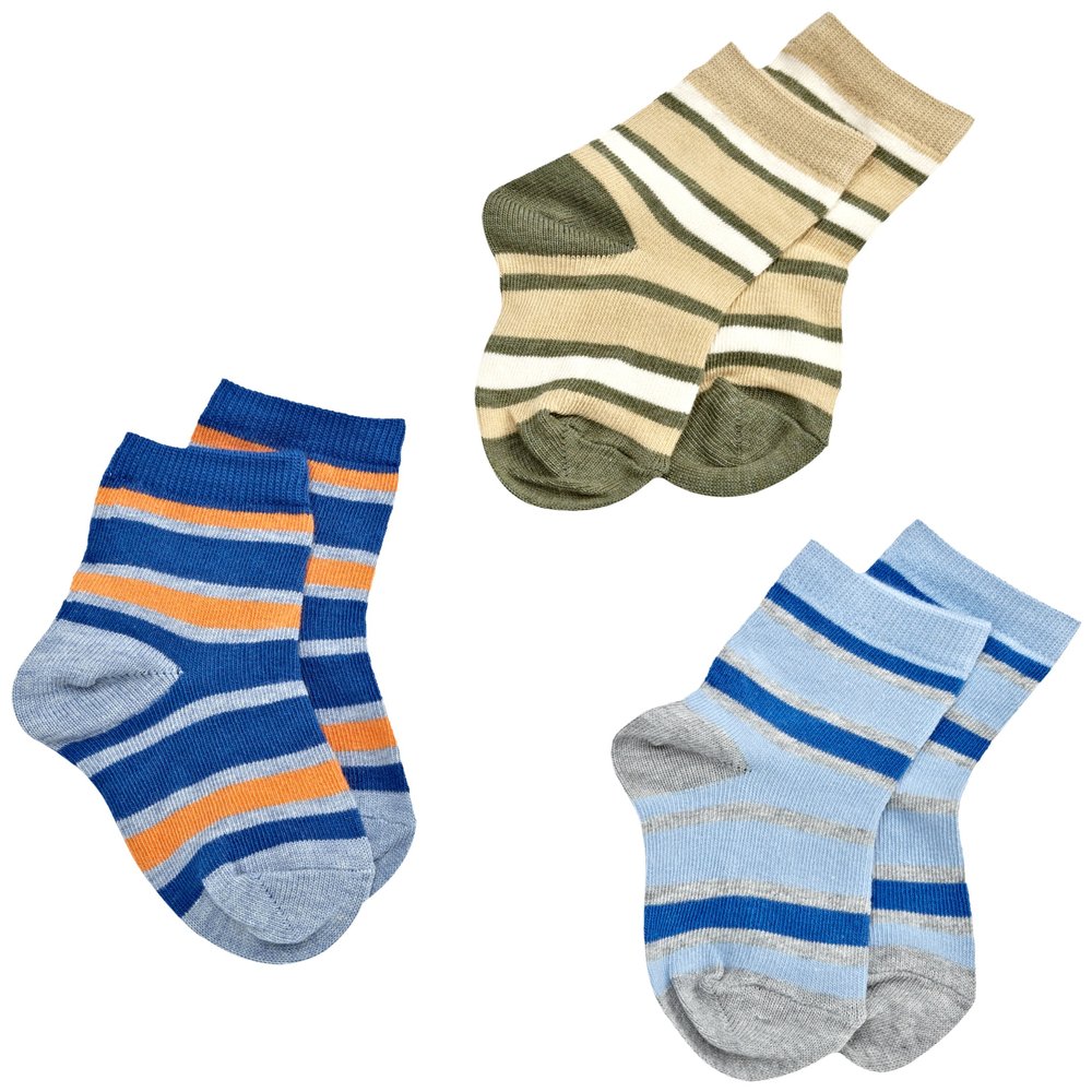 Jefferies Socks Boys 2-7 Rugby Stripe Triple Treat 3 Pack Socks, Breeze, 5-6.5
