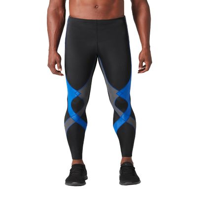 CW-X Men's Stabilyx Joint Support Compression Sports Tights, Pants for Running and Recovery, Black/Grey/Blue, Large, 225809A